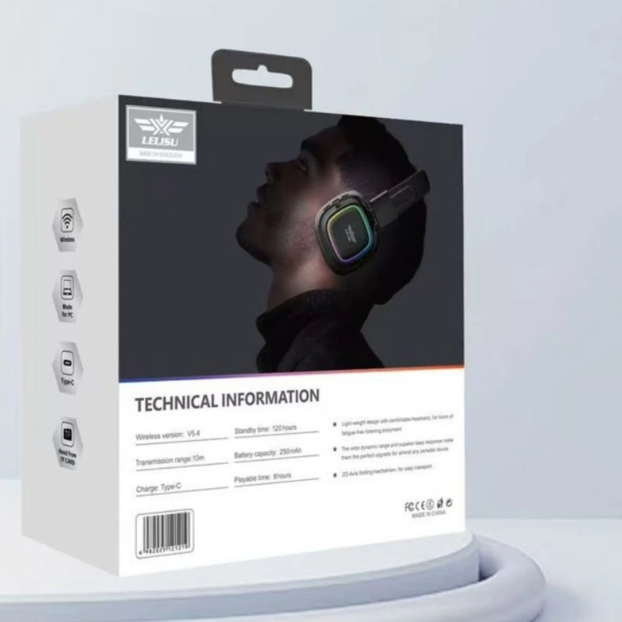 Bluetooth 5.4 Over-Ear Headset with Type-C Charging & LED Lights