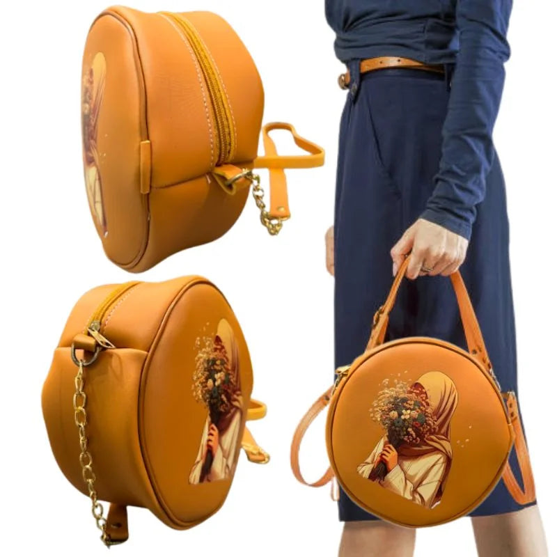 Caramel Faux Leather with Artistic Print for Women