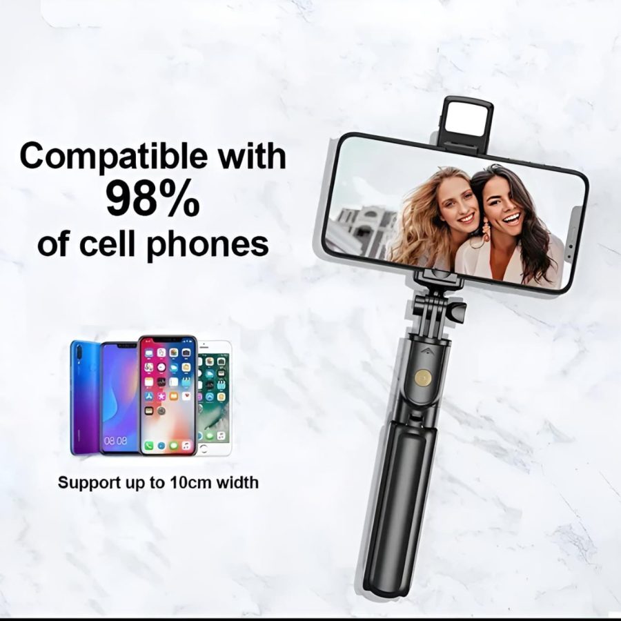 360° Foldable Selfie Rod for Phone & Action Camera with LED Light