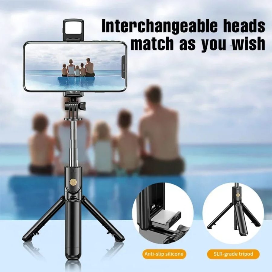 360° Foldable Selfie Rod for Phone & Action Camera with LED Light